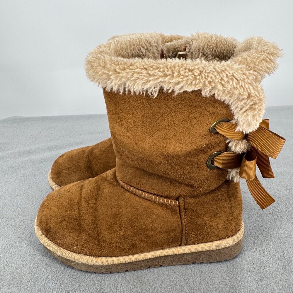 Hotcakes Elloree Girls 12 Brown Faux Suede Fur Bow Boots 237199
